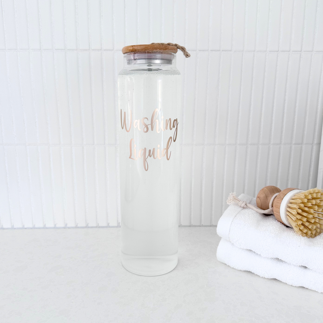 1L Bamboo and Glass Tall Liquid Jar