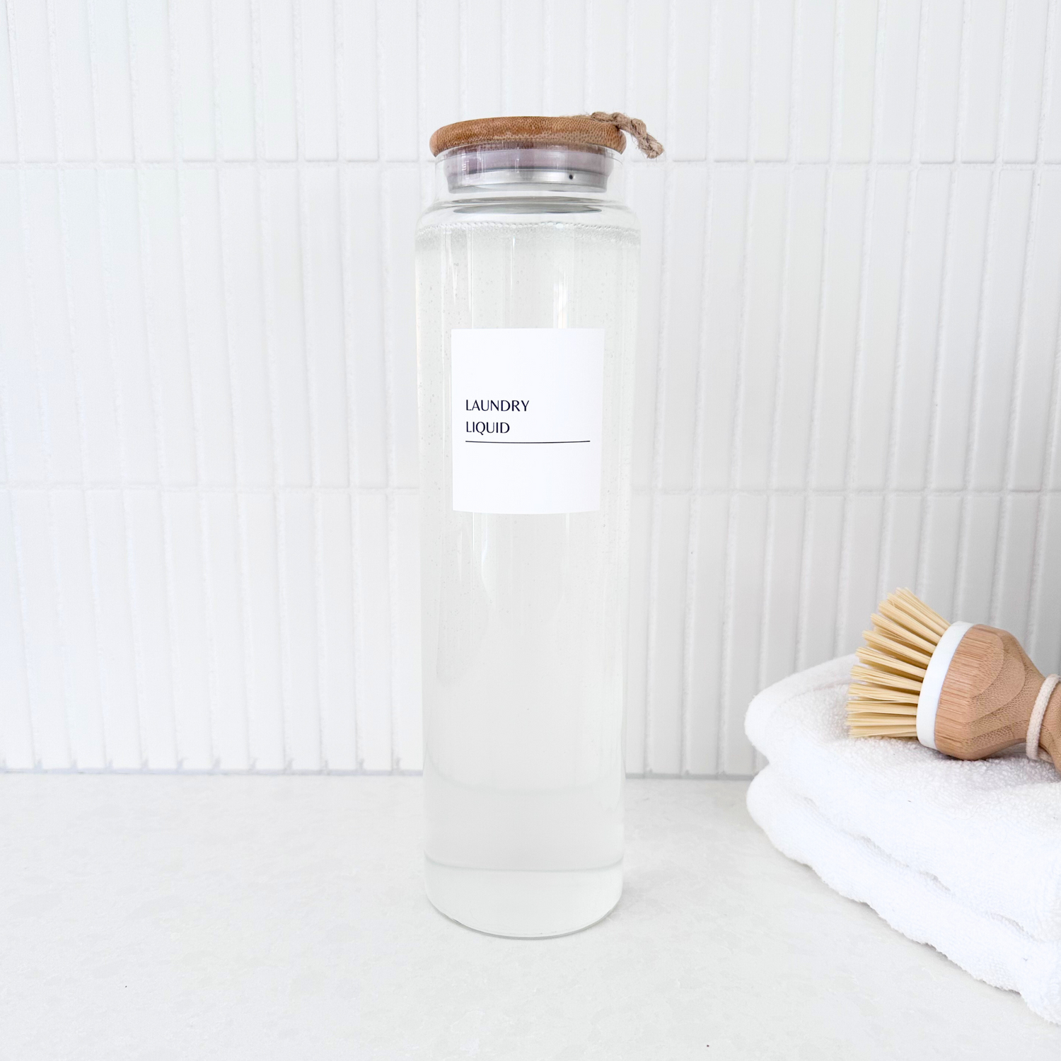 1L Bamboo and Glass Tall Liquid Jar