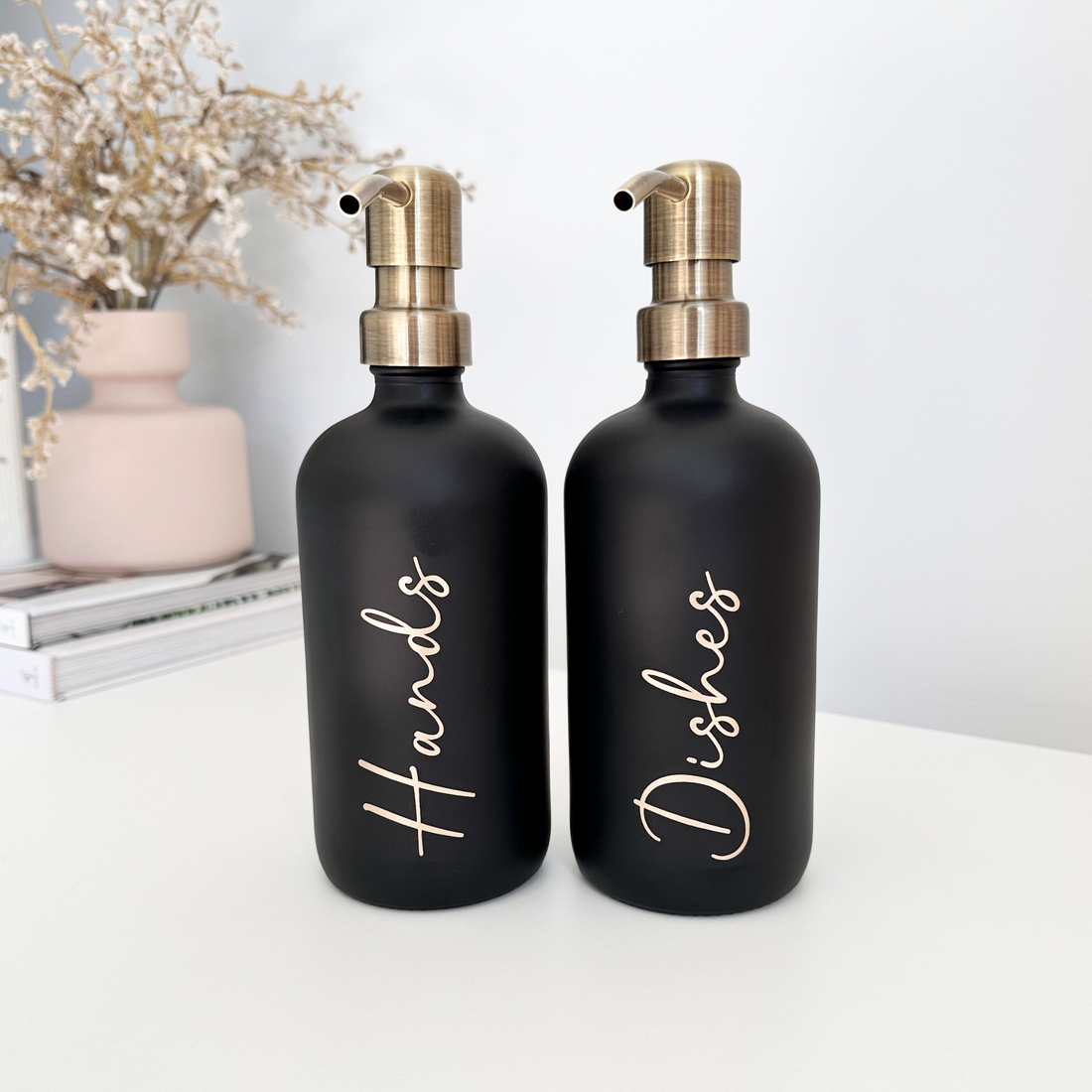 2pcs 500ml Black Glass Pump Bottle including label