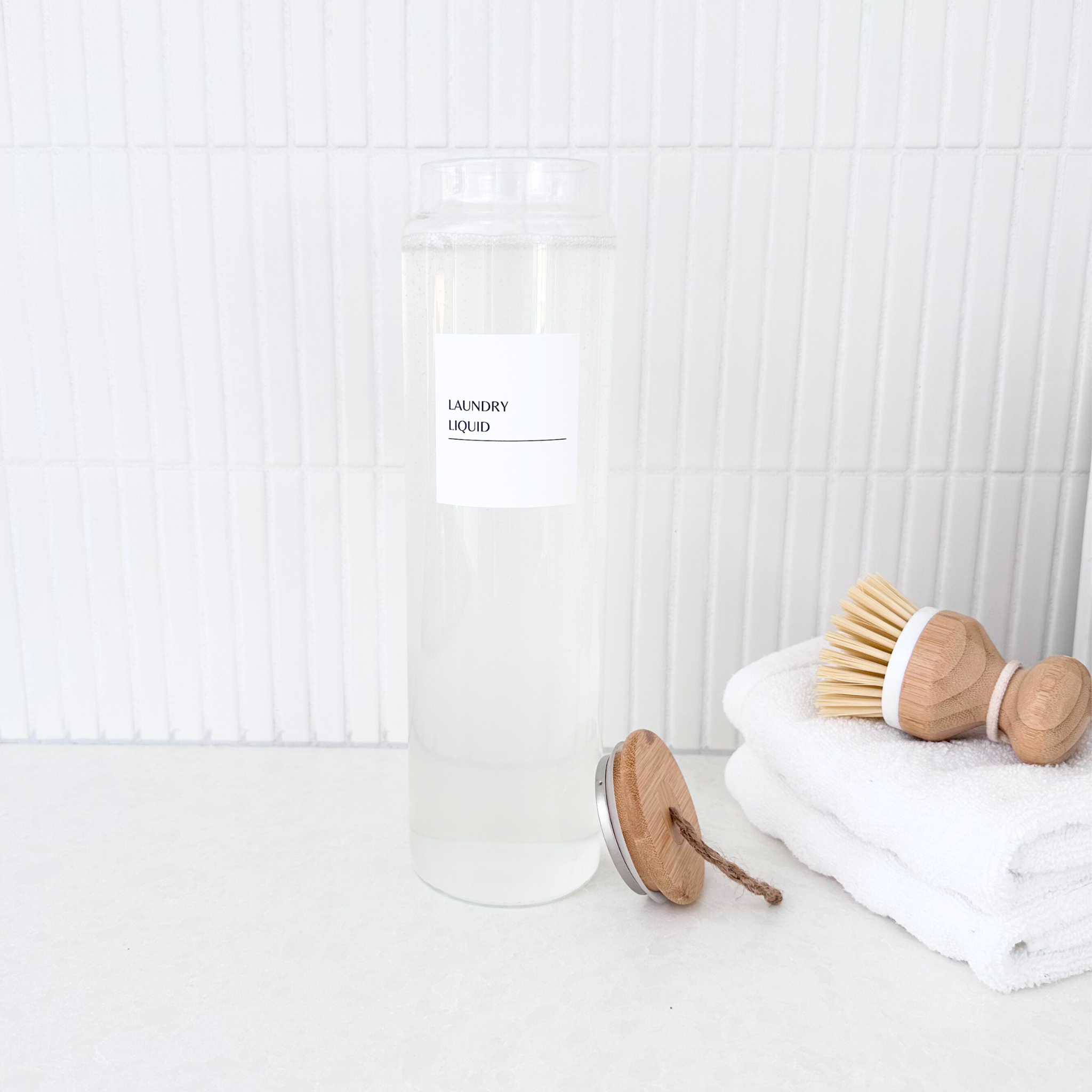 1L Bamboo and Glass Tall Liquid Jar