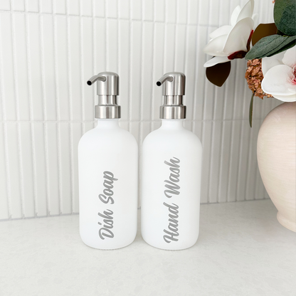 2pcs 500ml White Glass Pump Bottle including label