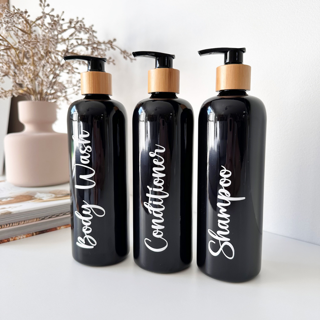 500ml Black Pump Bottles including labels