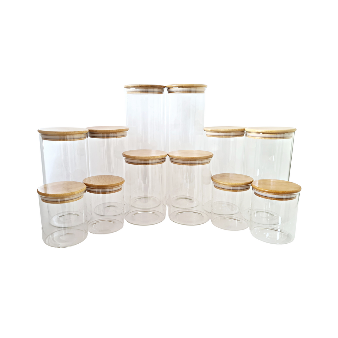 Glass storage jar w/bamboo lid Value Set