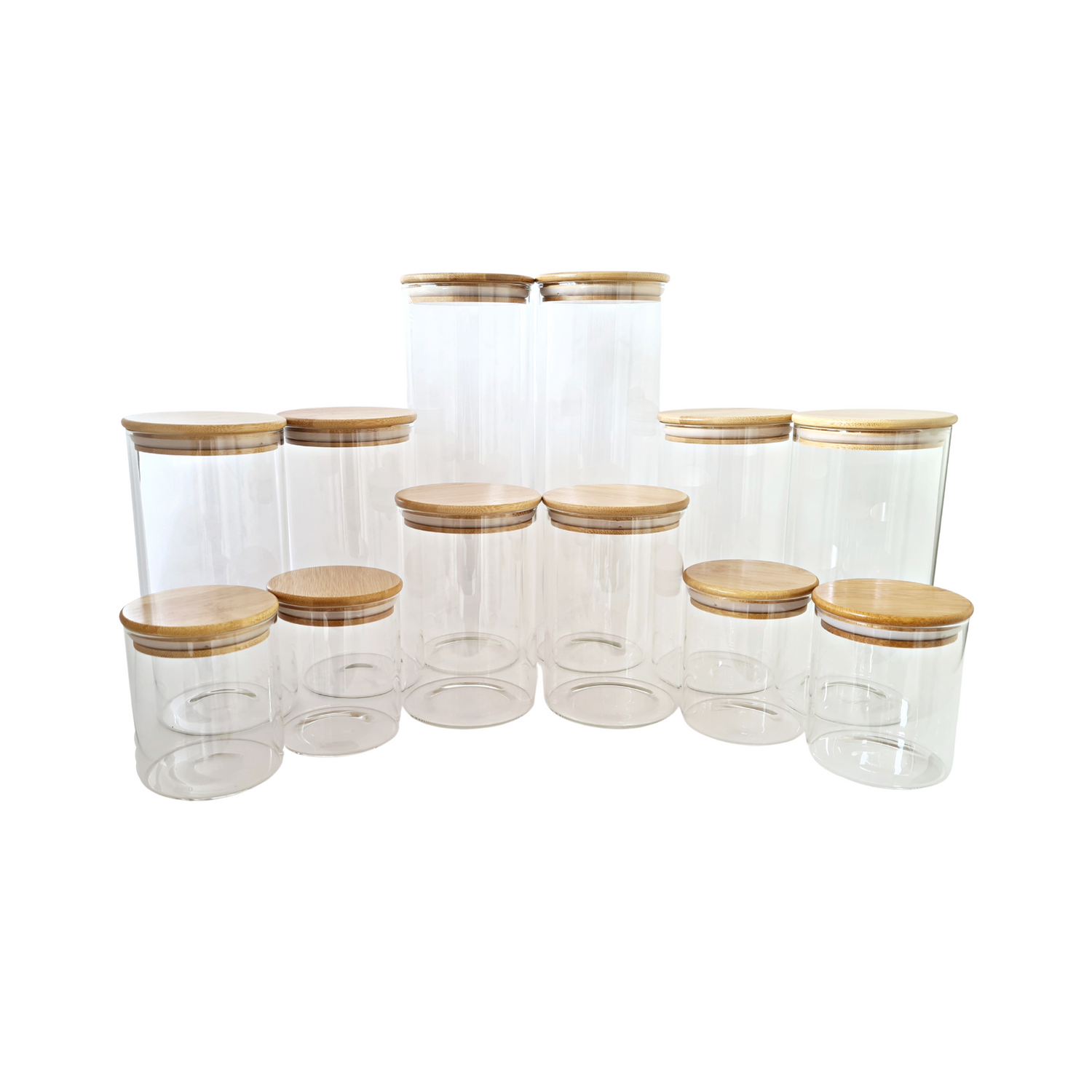 Glass storage jar w/bamboo lid Value Set